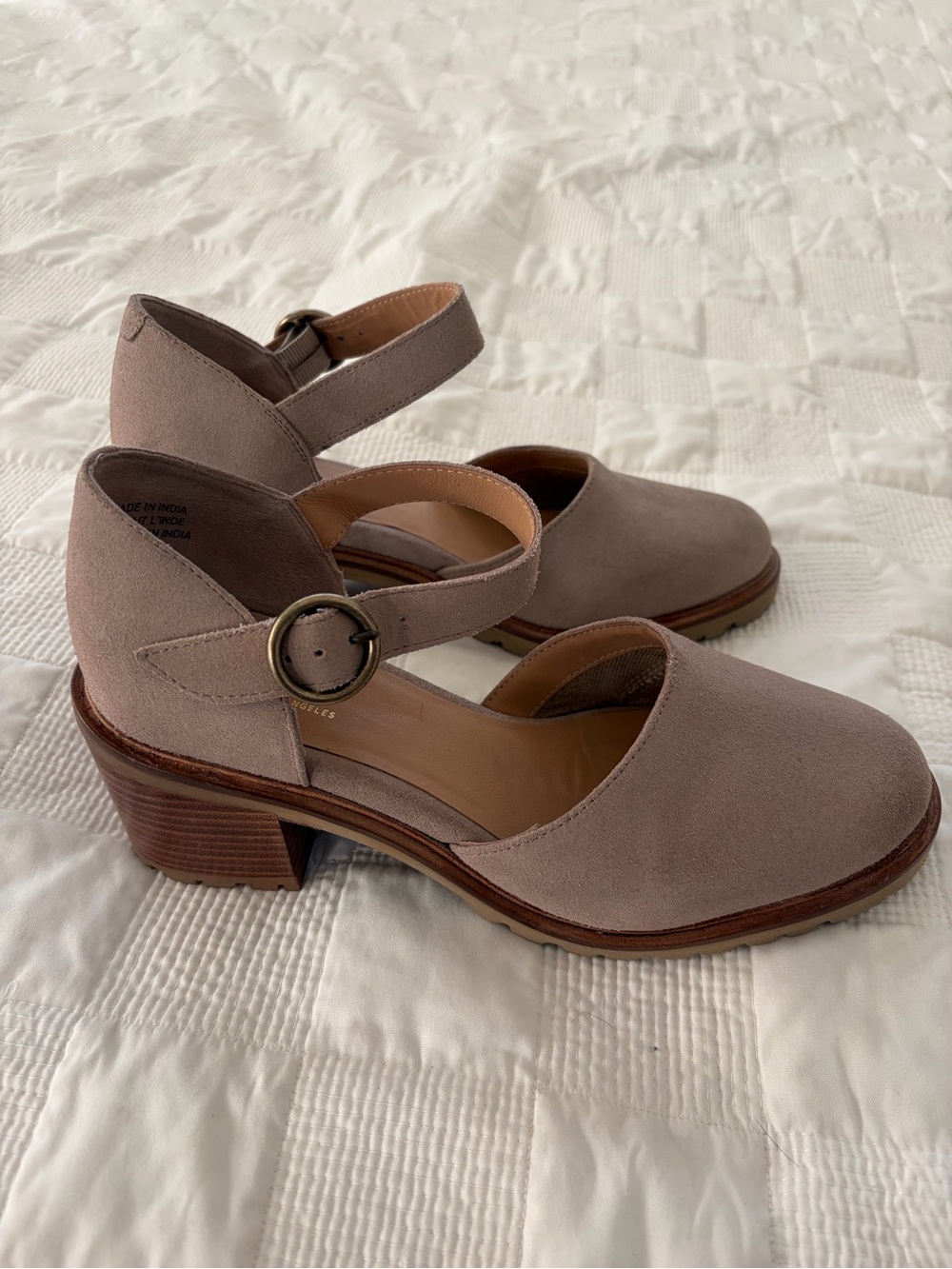 Seychelles Lock and Key Taupe Suede Ankle-Strap Block Heel